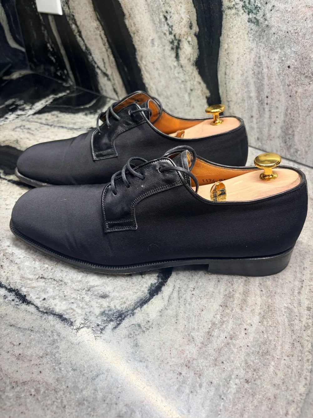 Santoni Black Textile Leather Derby Dress Shoes Men’s UK 9 US 10 Italy